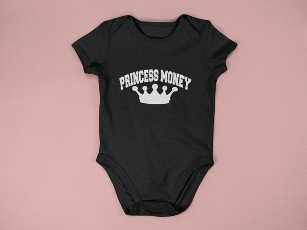 LIL PRINCESS MONEY CROWN BABY ONESIES (BLACK)